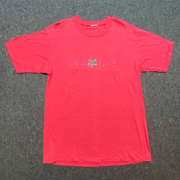 Vintage Other - Cayman Islands T Shirt L Mens Red Pink Vintage 90s Single Stitch Embroidered Sun